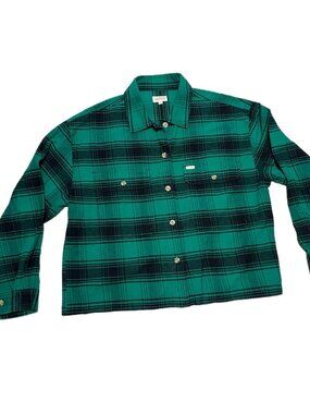 Brixton Women's Cropped  Plaid Organic Cotton Flannel , Size Large